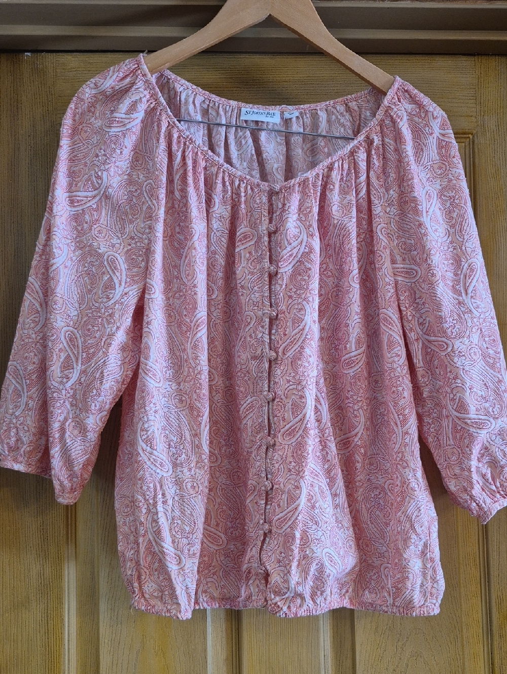 St. Johns Bay 1x Top Cotton Elastic Waistband 3/4 Sleeve  Paisley Lightweight